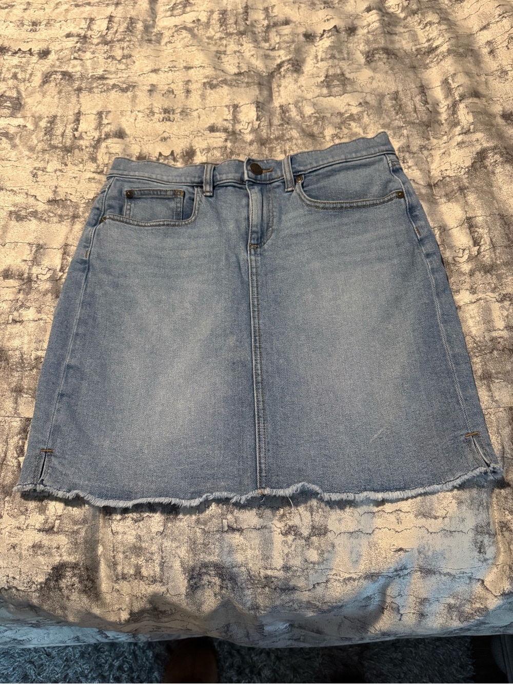 LOFT Light Blue Denim Mini Skirt with Raw Hem